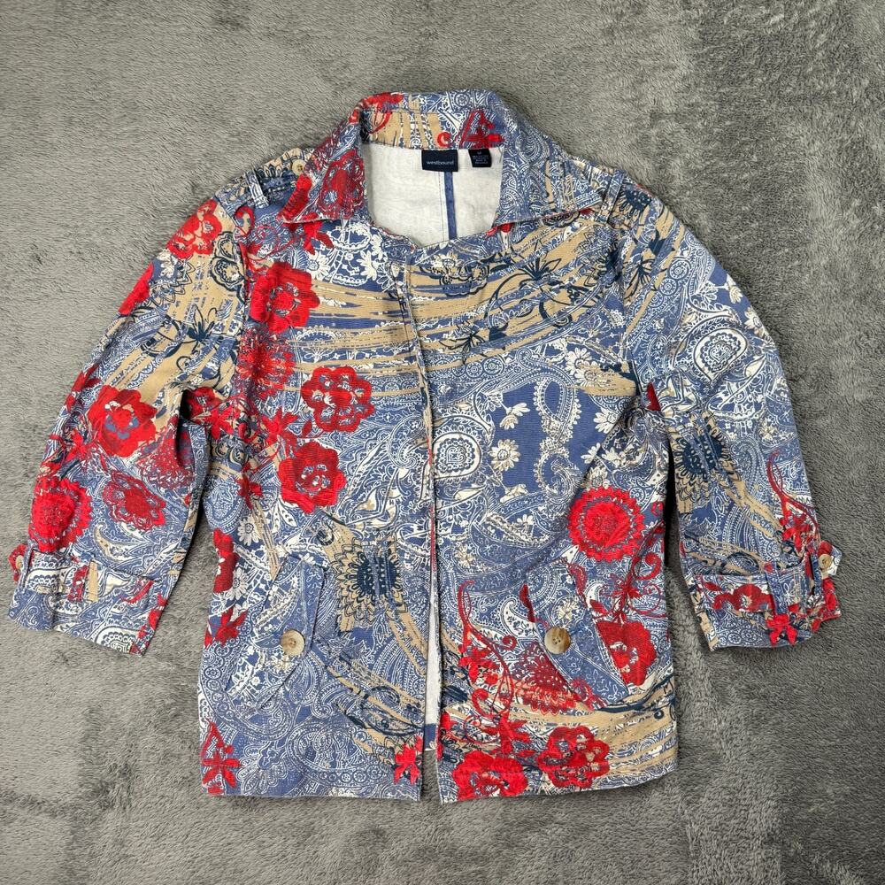 Y2K Westbound Womens Paisley Floral Jacket Cardigan Stretch Cotton Size Medium